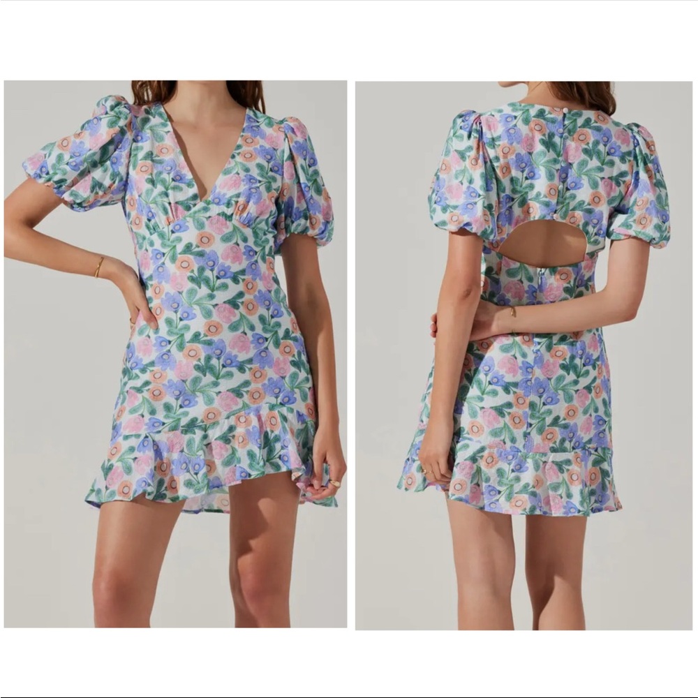 ASTR The Label NWT White Multi Floral Puff Sleeve Mini Dress Size Small